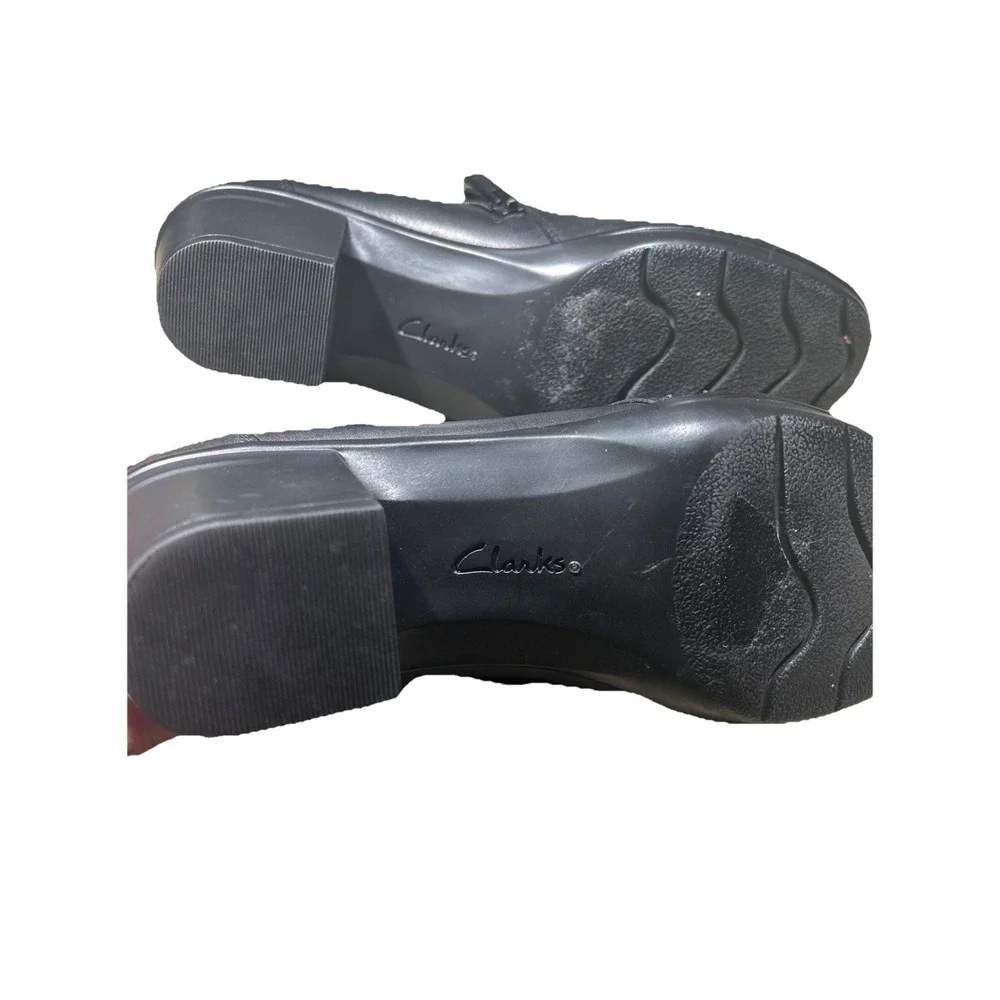 Clarks‎ Collection Emslie Women 8.5N Narrow Black Leather Block Heel Shoe Bootie